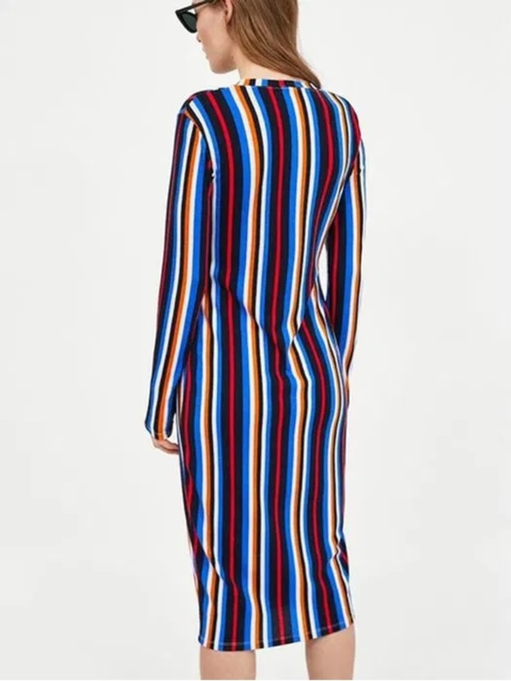 ZARA Art Deco Stripe Ribbed Twist Midi Dress Size M - Picture 6 of 9